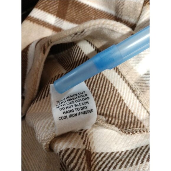 Plaid Button-Up Mini Skirt With Scalloped Hem  E & M  S  Beige & Brown Wool-Blen - Picture 8 of 8